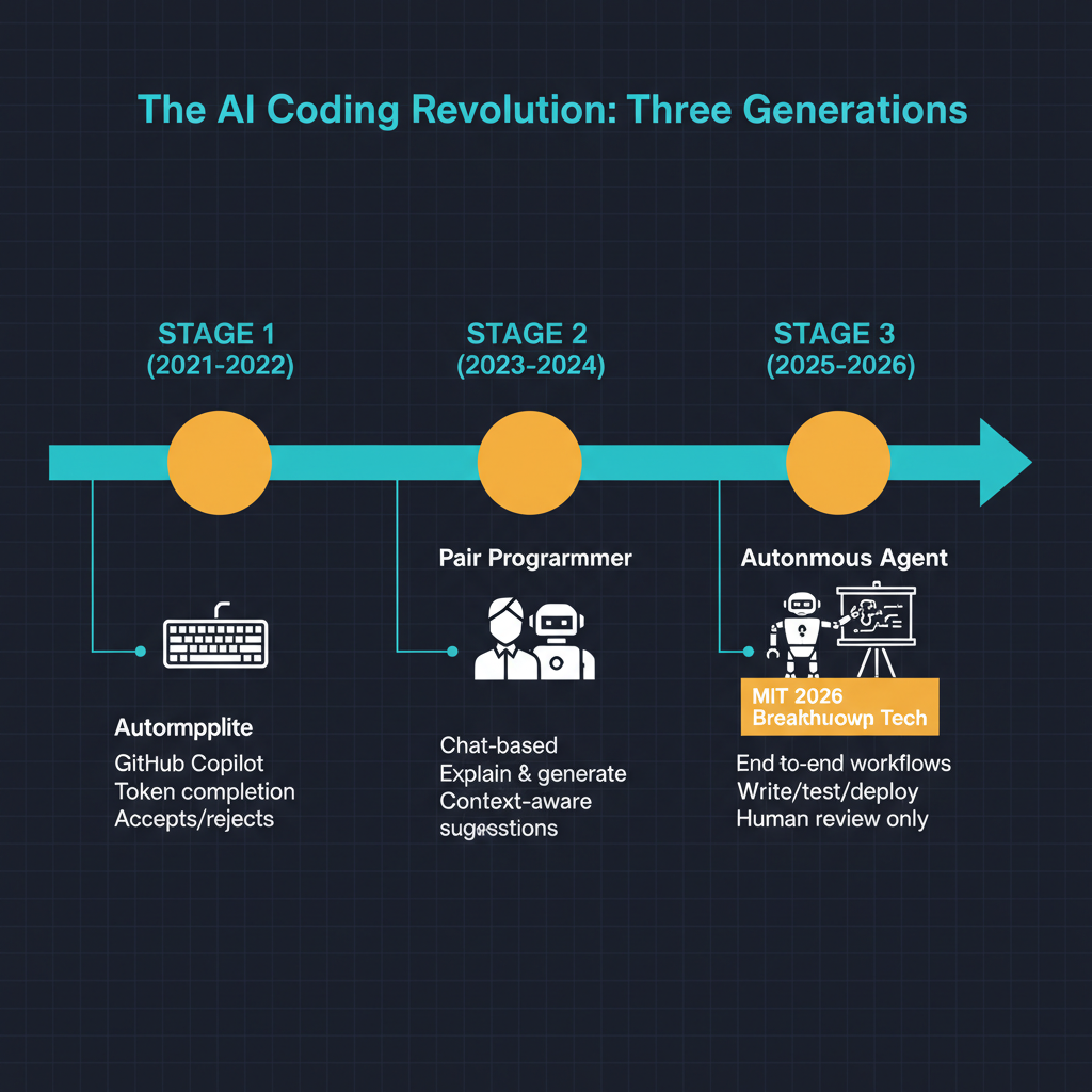 Evolution of AI coding tools: autocomplete to pair programmer to autonomous agent
