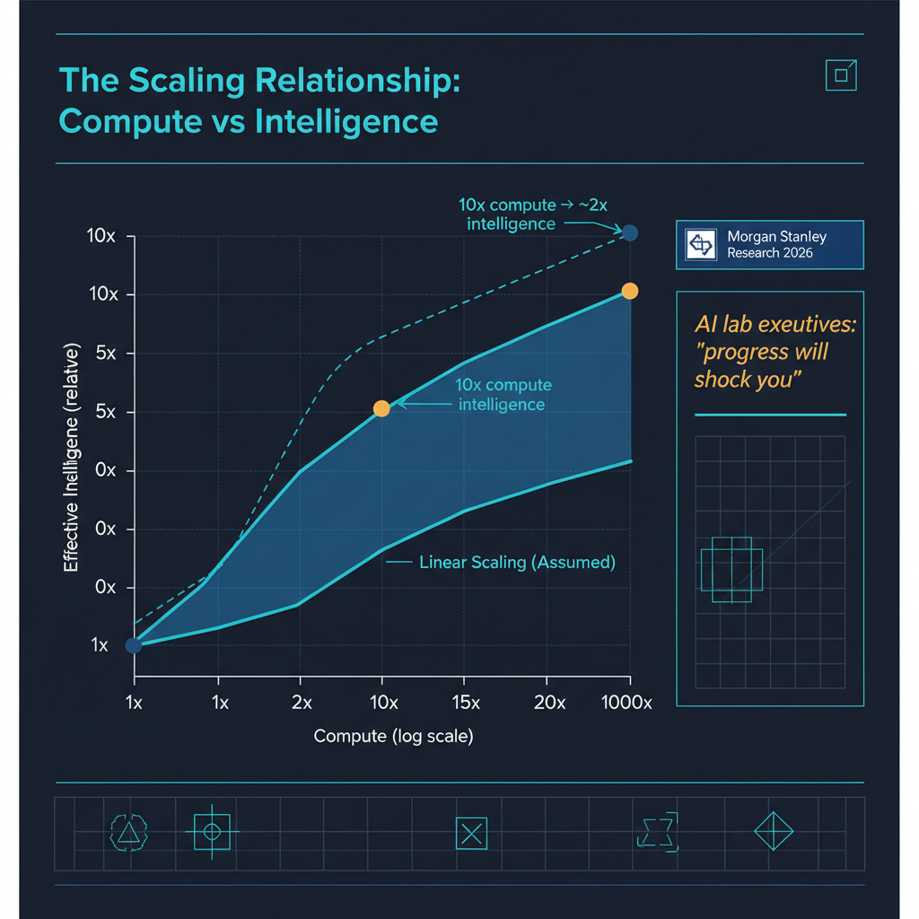 AI scaling relationship: 10x compute yields approximately 2x model intelligence